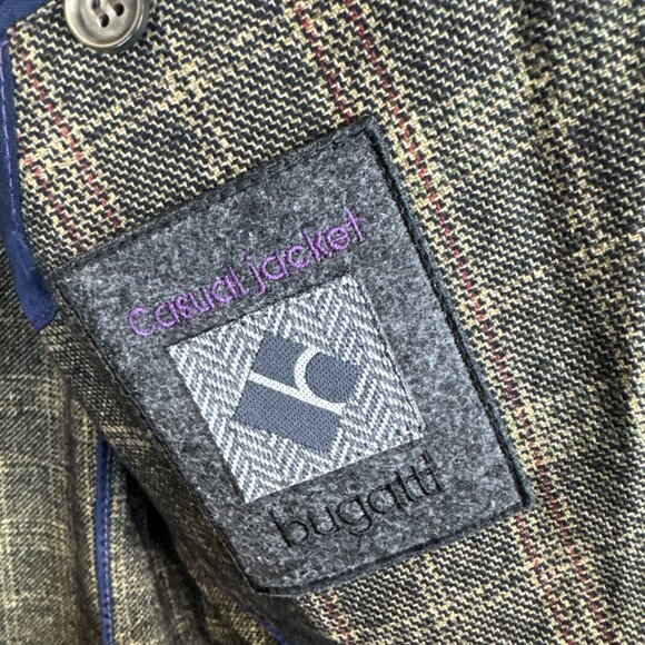 Bugatti Made In Germany Wool Plaid Casual Blazer Brown Tan Check Men 40 - Picture 6 of 11